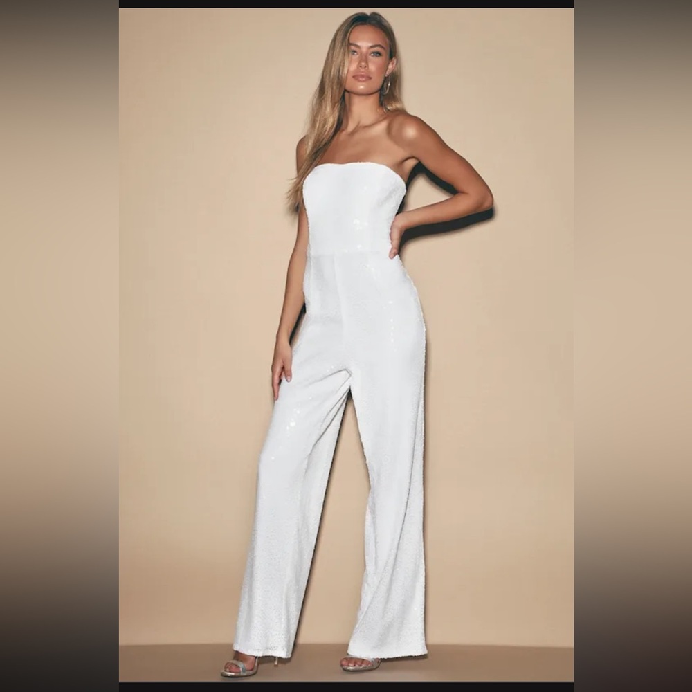 Lulu's White Strapless Jumpsuit